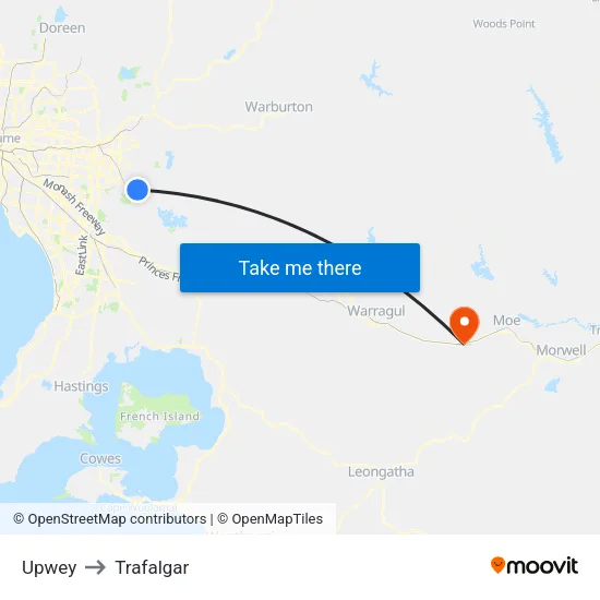 Upwey to Trafalgar map
