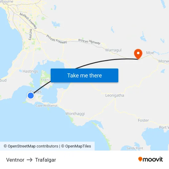 Ventnor to Trafalgar map
