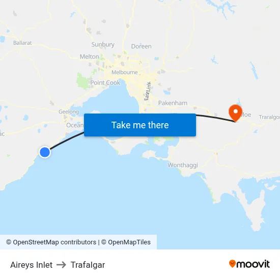 Aireys Inlet to Trafalgar map