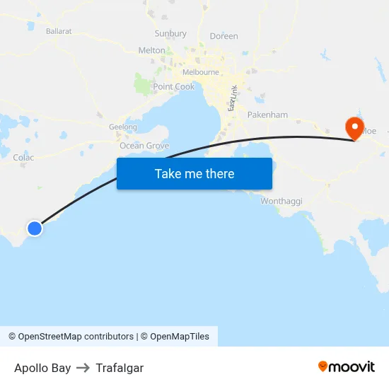 Apollo Bay to Trafalgar map