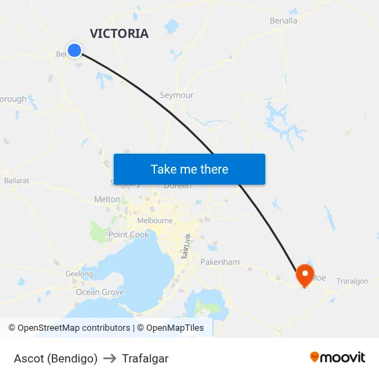 Ascot (Bendigo) to Trafalgar map