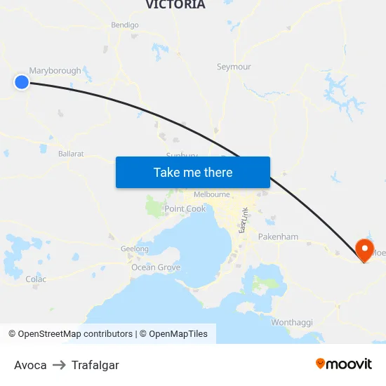 Avoca to Trafalgar map