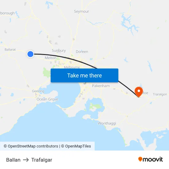 Ballan to Trafalgar map