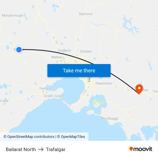 Ballarat North to Trafalgar map