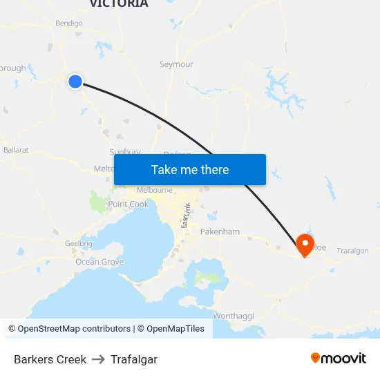 Barkers Creek to Trafalgar map