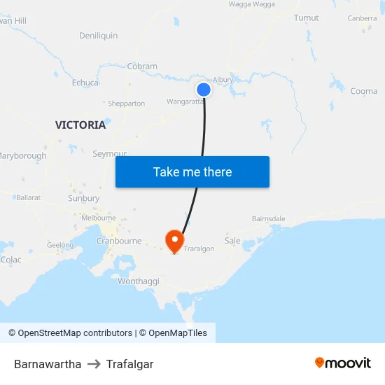 Barnawartha to Trafalgar map