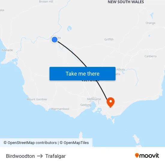 Birdwoodton to Trafalgar map