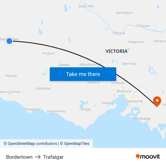 Bordertown to Trafalgar map
