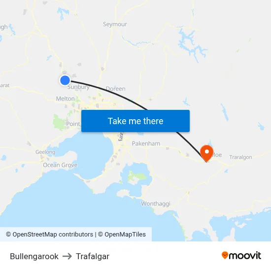 Bullengarook to Trafalgar map