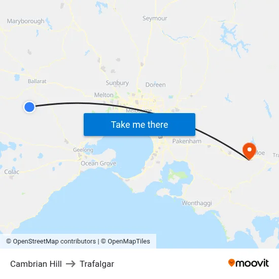 Cambrian Hill to Trafalgar map