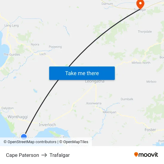 Cape Paterson to Trafalgar map