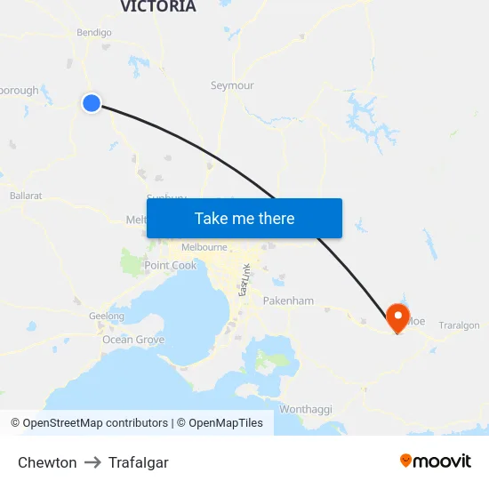 Chewton to Trafalgar map