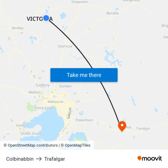 Colbinabbin to Trafalgar map