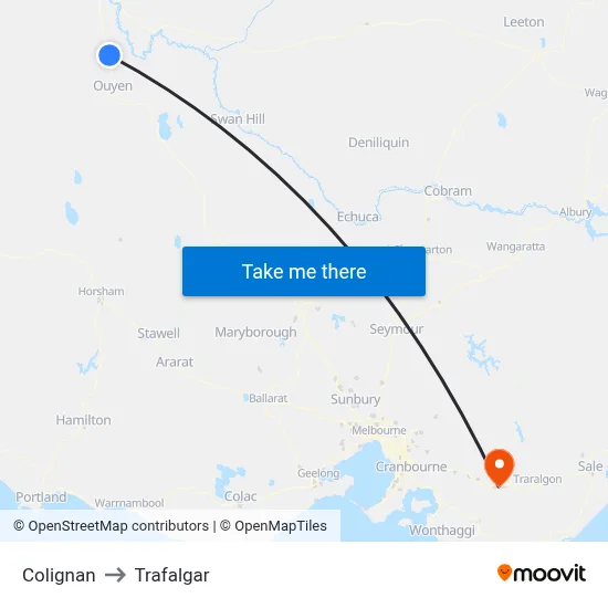 Colignan to Trafalgar map