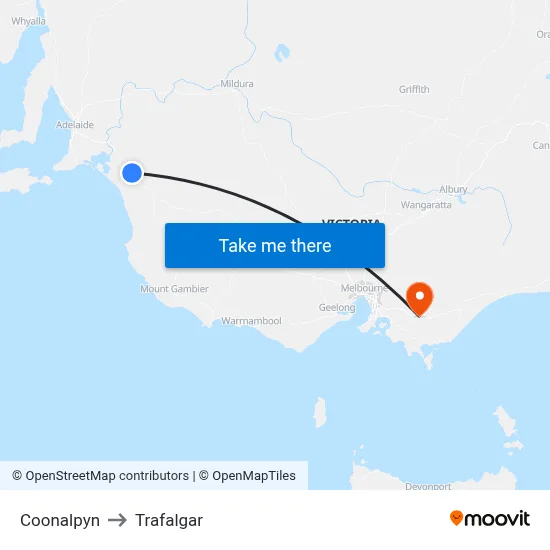 Coonalpyn to Trafalgar map