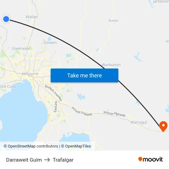 Darraweit Guim to Trafalgar map