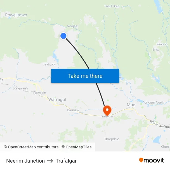 Neerim Junction to Trafalgar map