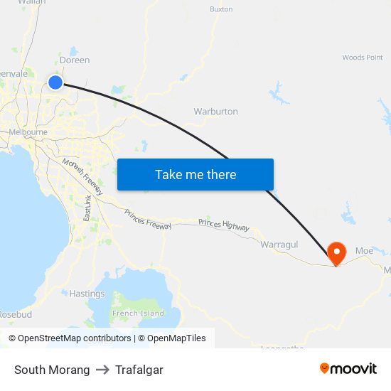 South Morang to Trafalgar map