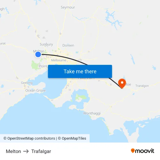 Melton to Trafalgar map