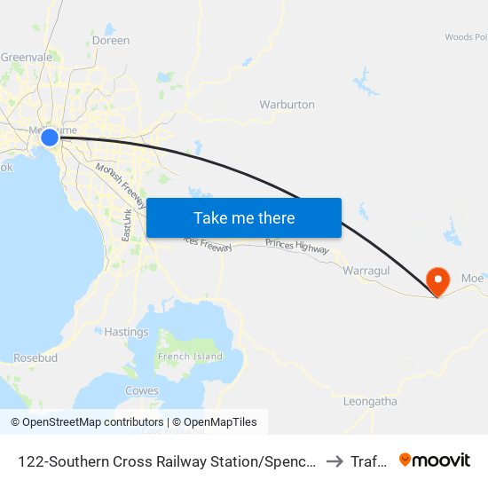 122-Southern Cross Railway Station/Spencer St (Melbourne City) to Trafalgar map