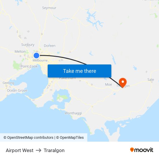 Airport West to Traralgon map