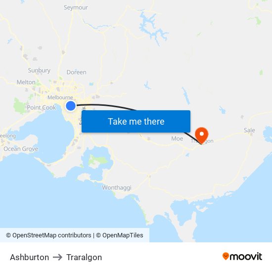 Ashburton to Traralgon map