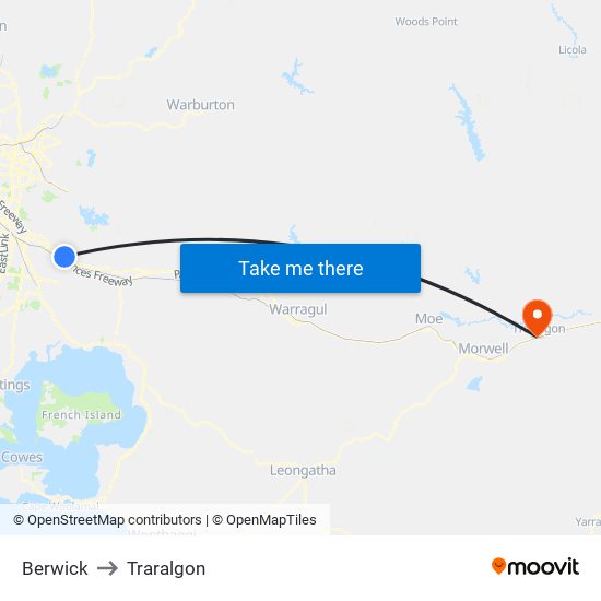 Berwick to Traralgon map