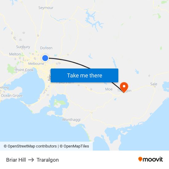 Briar Hill to Traralgon map