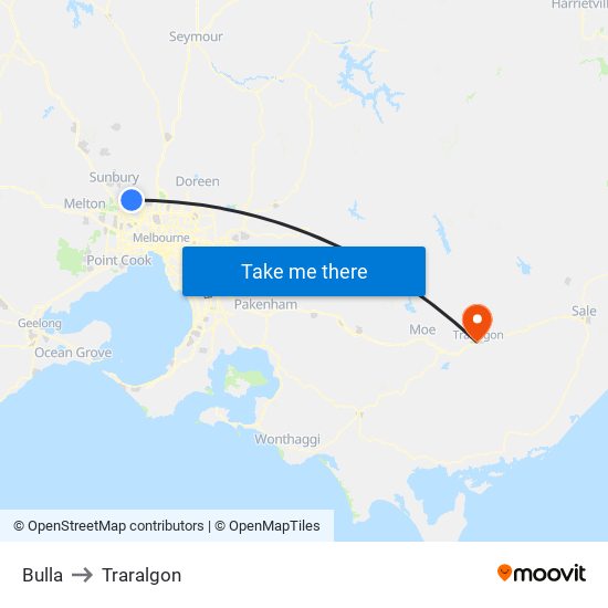 Bulla to Traralgon map