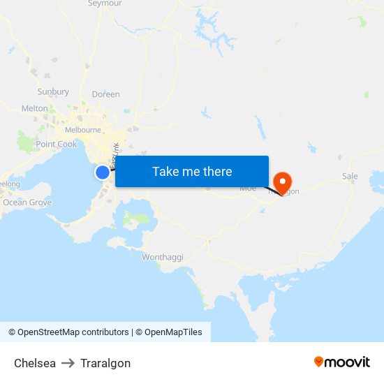 Chelsea to Traralgon map