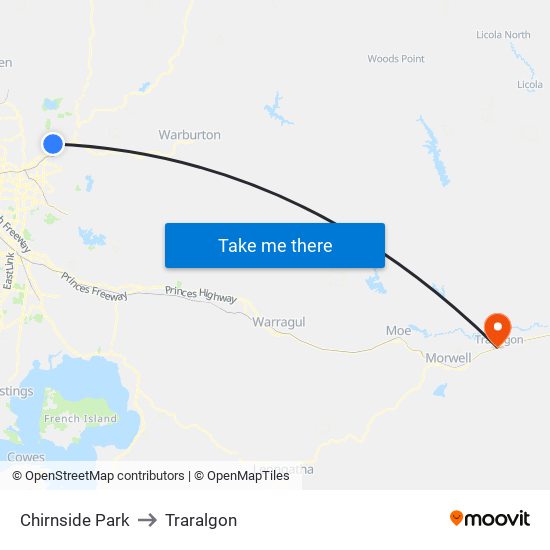 Chirnside Park to Traralgon map