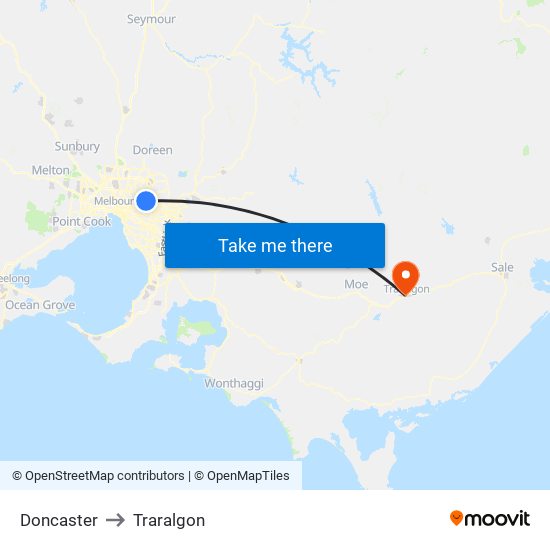 Doncaster to Traralgon map