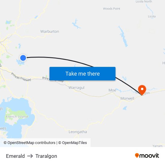 Emerald to Traralgon map