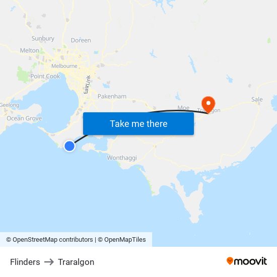 Flinders to Traralgon map