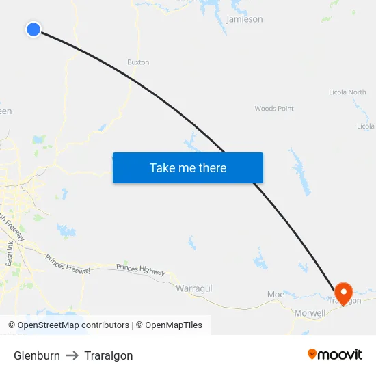 Glenburn to Traralgon map