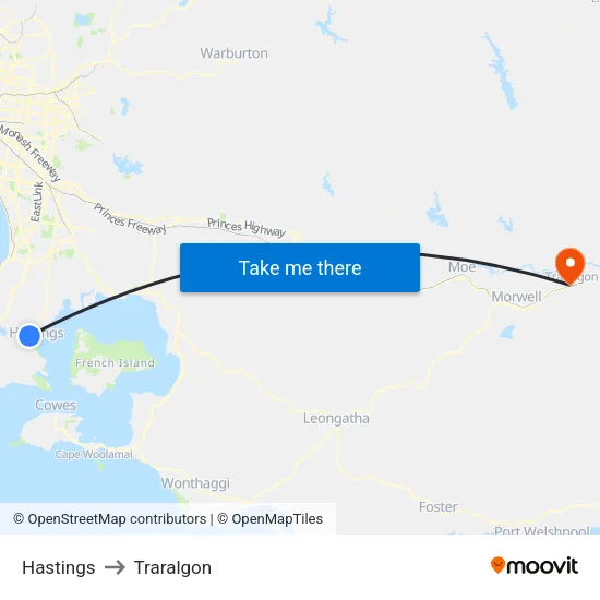 Hastings to Traralgon map