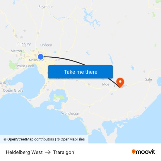 Heidelberg West to Traralgon map