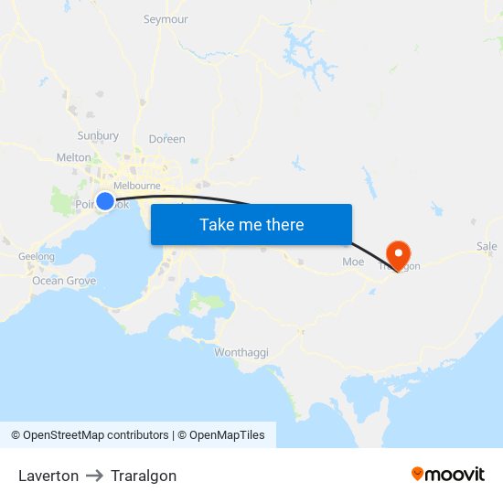 Laverton to Traralgon map