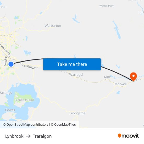 Lynbrook to Traralgon map