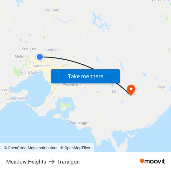 Meadow Heights to Traralgon map