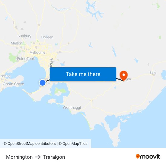 Mornington to Traralgon map