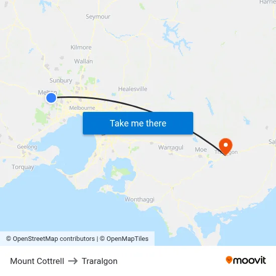 Mount Cottrell to Traralgon map