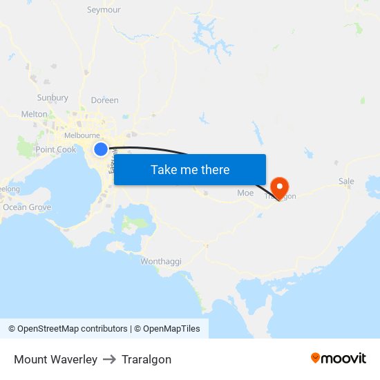 Mount Waverley to Traralgon map