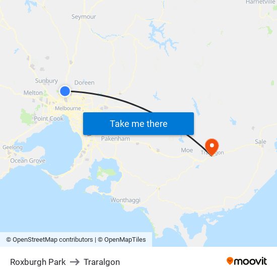 Roxburgh Park to Traralgon map