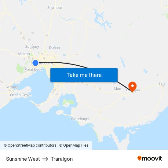 Sunshine West to Traralgon map
