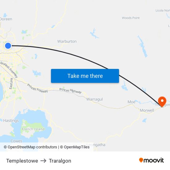 Templestowe to Traralgon map