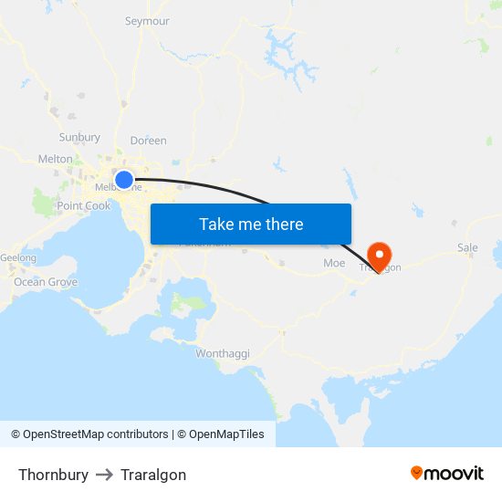 Thornbury to Traralgon map