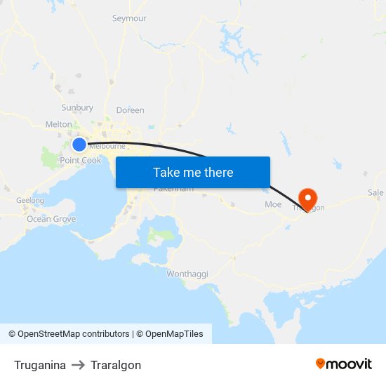 Truganina to Traralgon map