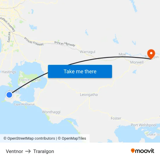 Ventnor to Traralgon map