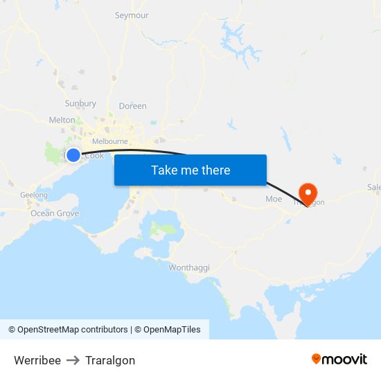 Werribee to Traralgon map